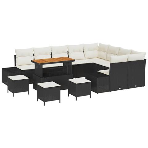 Set Divano da Giardino 12 pcs Nero e Crema 110 x 55 x 71 cm - Foto 1