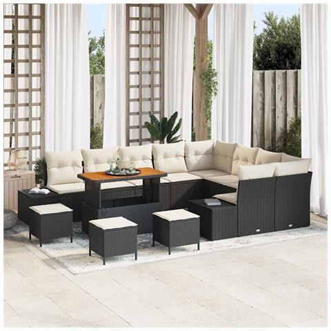 Set Divano da Giardino 12 pcs Nero e Crema 110 x 55 x 71 cm - Foto 2