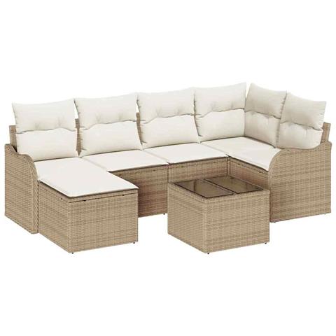 Set Divano da Giardino 7 pcs Beige e bianco Poly Rattan - Foto 1