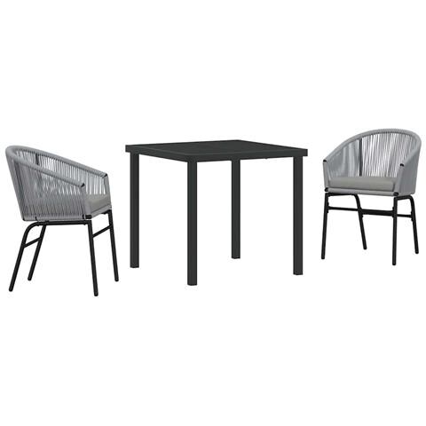 Set da Pranzo per Giardino 3 pcs Grigio Poly Rattan - Foto 1