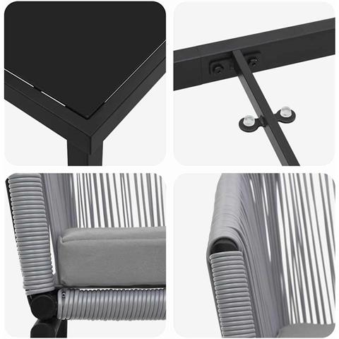 Set da Pranzo per Giardino 3 pcs Grigio Poly Rattan - Foto 9