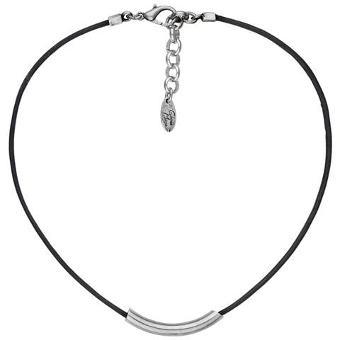Collana Girocollo In Pelle Nera Con Tubo Argentato - Foto 1