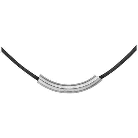 Collana Girocollo In Pelle Nera Con Tubo Argentato - Foto 2