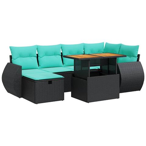 Set Divani da Giardino 7pz con Cuscini Grigio Polyrattan Acacia - Foto 1