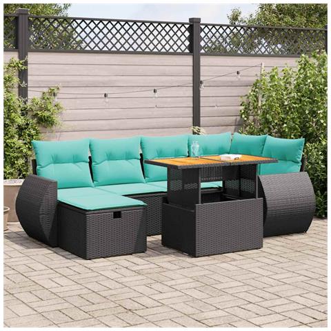 Set Divani da Giardino 7pz con Cuscini Grigio Polyrattan Acacia - Foto 2