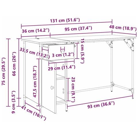 Scrivania per computer Rovere Nero 131 x 48 x 75 cm - Foto 2