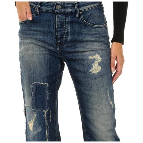 Pantaloni Lunghi Da Donna In Denim Effetto Consumato E Strappato 6y5990-5d3uz - Foto 2