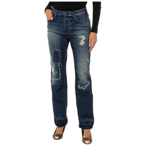 Pantaloni Lunghi Da Donna In Denim Effetto Consumato E Strappato 6y5990-5d3uz - Foto 1