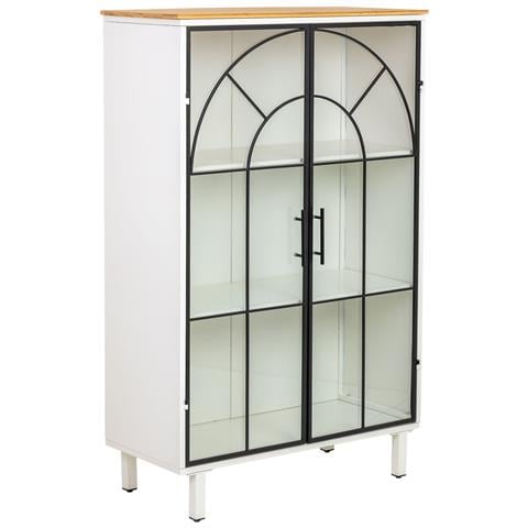 Vetrina In Metallo, Legno E Vetro, 2 Ante, Bianco, 80x35x130,5h Cm - Foto 1