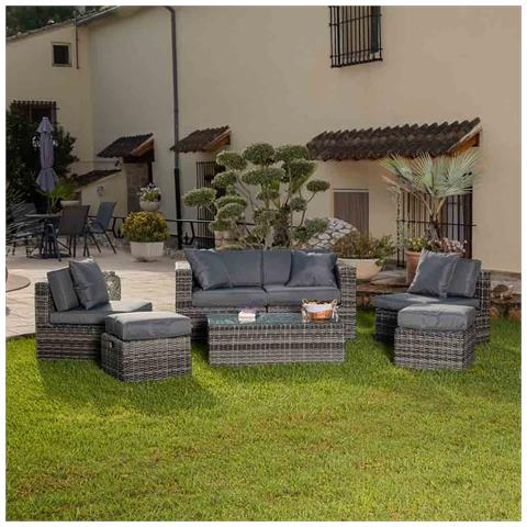 Set Tavolo Grigio, Divano, 2 Poltrone E 2 Poggiapiedi - Foto 2