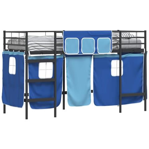 Struttura del Letto Loft per Bambini con Tendine Nero e Blu - Foto 1