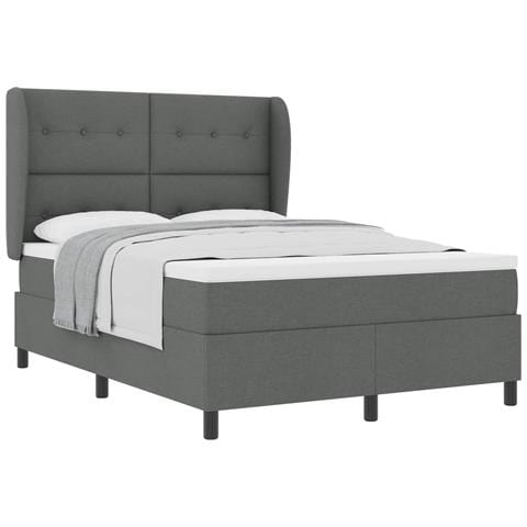 Letto a molle con materasso Grigio scuro 140 x 190 cm Tessuto - Foto 1