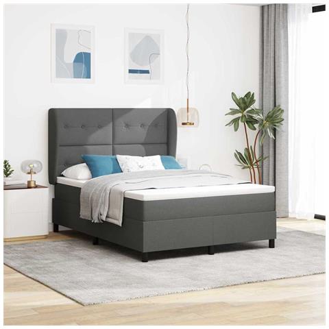 Letto a molle con materasso Grigio scuro 140 x 190 cm Tessuto - Foto 2