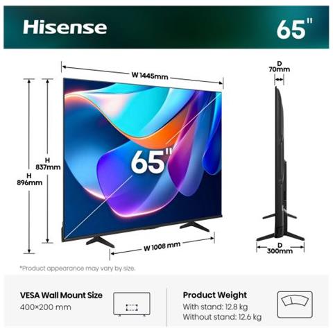 65A69S Smart TV 65" 4K UHD LED Vidaa Dolby Vision HDR10+ Classe E Nero - Foto 4