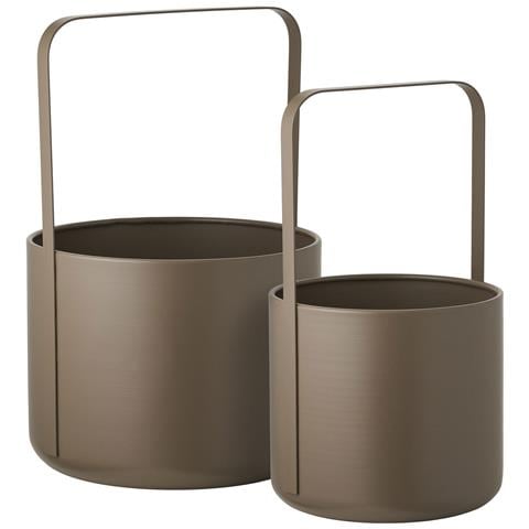 Set 2 Portavasi In Acciaio Marrone Con Manico Rettangolare - Ø19x35 E Ø24,5x38,5 Cm - Foto 1