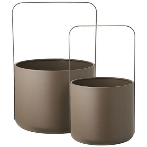 Set 2 Portavasi In Acciaio Marrone Con Manico Rettangolare - Ø19x35 E Ø24,5x38,5 Cm - Foto 2