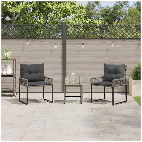Set di Mobili da Esterno con cuscino 3 pcs Grigio - Foto 2
