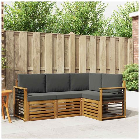 Set divani 4 pcs Naturale e Antracite Legno di Acacia Massello - Foto 2