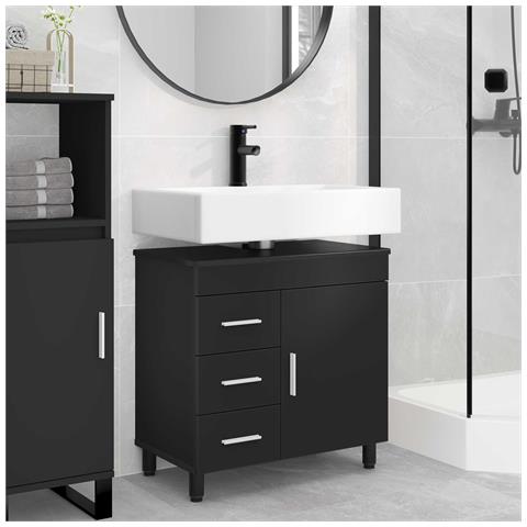 Mobiletto da bagno Nero 60 x 35 x 60 cm Legno ingegnerizzato - Foto 2