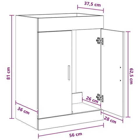Mobiletto da Bagno Sotto Lavabo Legno antico 56 x 37,5 x 81 cm - Foto 7