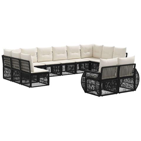 Set Divano da Giardino 12 pcs Nero e Bianco Crema polyrattan - Foto 1
