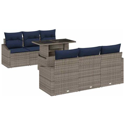 Set Divano da Giardino con cuscino 7 pcs Grigio polyrattan - Foto 1