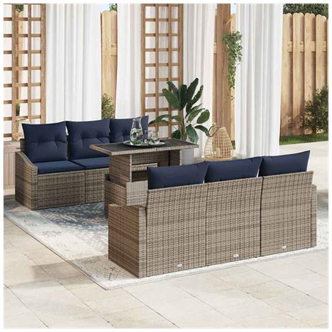 Set Divano da Giardino con cuscino 7 pcs Grigio polyrattan - Foto 2