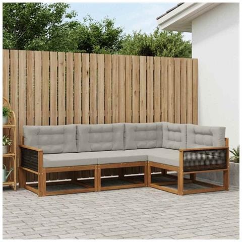 Set di divani da esterno 4 pcs Naturale e Grigio chiaro - Foto 2