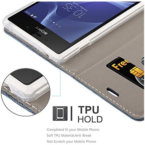 Custodia Compatibile Con Sony Xperia M2 In Blu Scuro Nero - Coperchio Protettiva Con Chiusura Magnetica, Funzione Stand E Tasca Per Le Carte - Foto 2