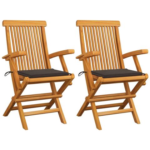 Sedie da Giardino e Cuscini Grigio Talpa 2 pz Massello di Teak - Foto 1