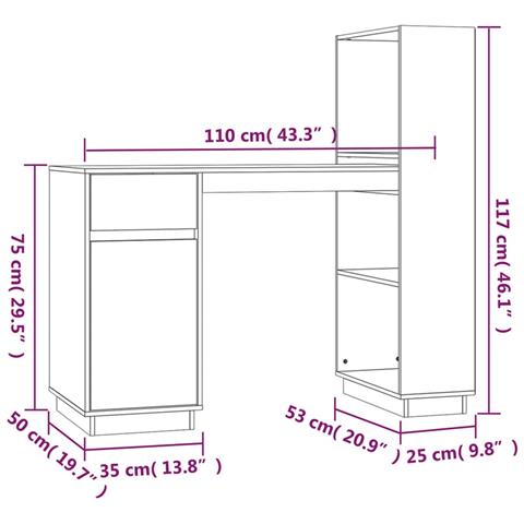 Scrivania Grigia 110x53x117 Cm In Legno Massello Di Pino - Foto 2