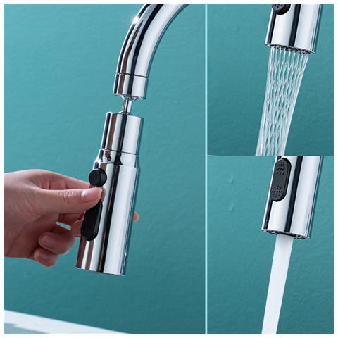 Doccetta Per Rubinetto Da Cucina Rubinetto Doccia Girevole A 3 Posizioni A 720° Silver - Foto 2