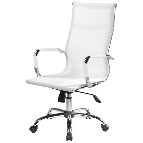 Sedia Con Ruote Asuni, Poltrona Direzionale Con Braccioli, Sedia Ergonomica Da Ufficio, Bianco, 63x54h106/116 Cm - Foto 6