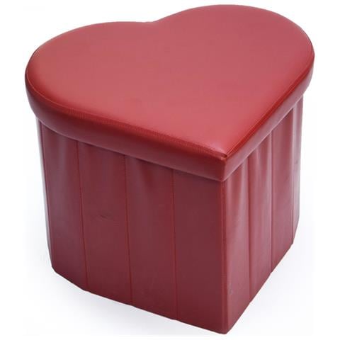 Pouf Contenitore Imbottito Pieghevole In Ecopelle Modello Coracao Cuore Rosso - Foto 1