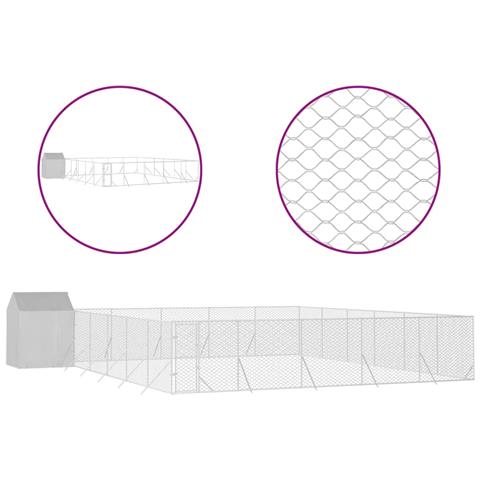Cuccia Cani Da Esterno Tetto Argento 12x12x2,5m Acciaio Zincato - Foto 1