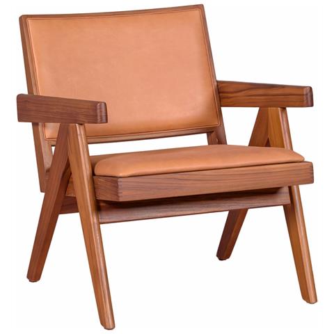 Poltrona Vintage Con Braccioli In Legno Di Teak E Pelle Italiana - Compass - Foto 1