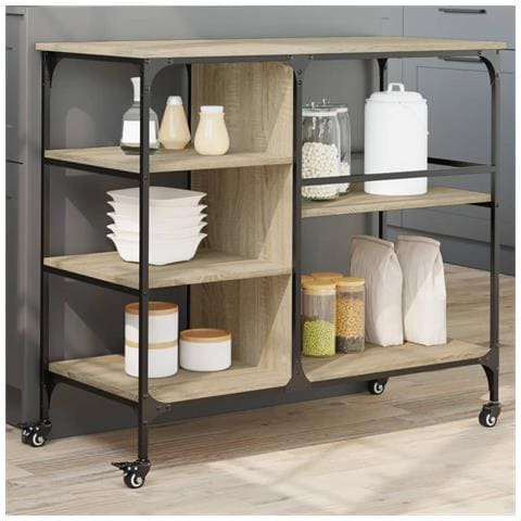 Carrello Cucina Rovere Sonoma 100x48x89,5 Cm Legno Multistrato - Foto 1