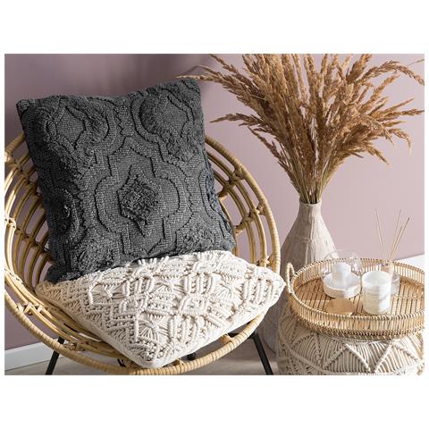 Cuscino Decorativo Paika Cotone 45 X 45 Cm Tinta Unita In Rilievo Grigio Scuro - Foto 1