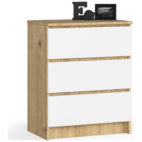 Cassettiera K60, 3 cassetti, 60x40x77 cm, Colore Quercia Artisan e Bianco - Foto 1