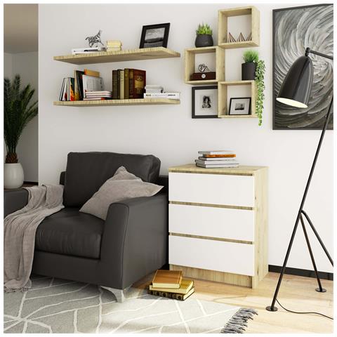 Cassettiera K60, 3 cassetti, 60x40x77 cm, Colore Quercia Artisan e Bianco - Foto 4