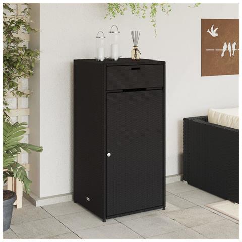 Armadietto Portaoggetti Da Giardino Nero 55x55x111cm Polyrattan - Foto 2