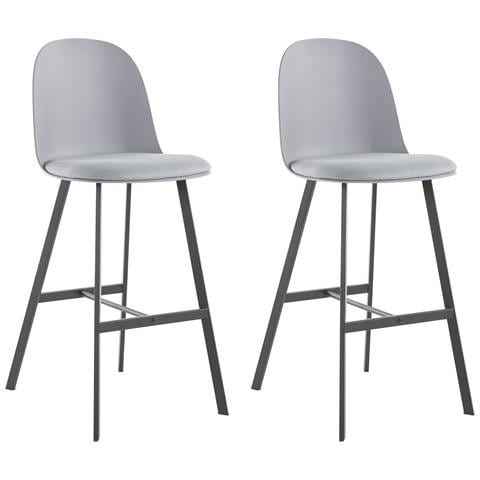 Asta Set Di 2 Sgabelli In Pu E Plastica Grigio Con Gambe In Metallo Nero - Foto 1