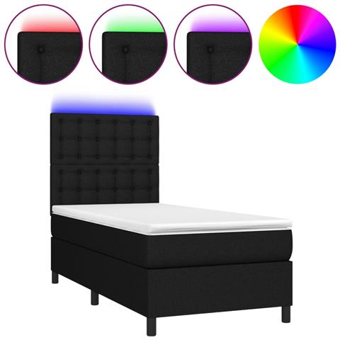 Letto A Molle Con Materasso E Led Nero 90x200 Cm In Tessuto - Foto 1