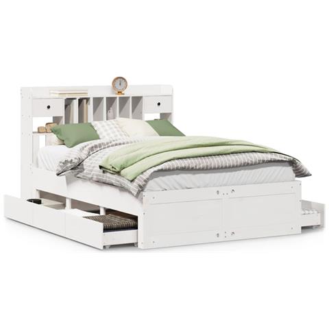 Letto Libreria senza Materasso Bianco 140x200 cm Legno di Pino - Foto 2