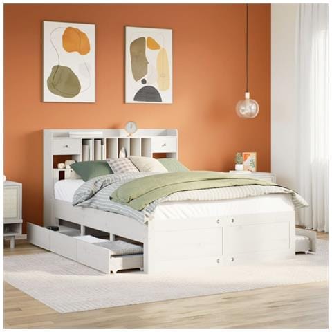Letto Libreria senza Materasso Bianco 140x200 cm Legno di Pino - Foto 1