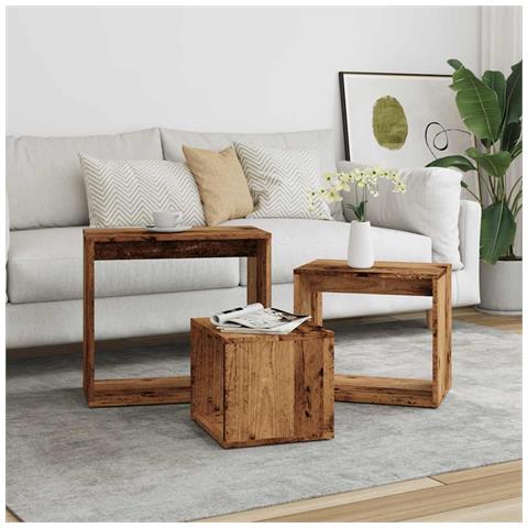 Tavolini Impilabili 3 Pz Legno Antico In Legno Multistrato - Foto 3