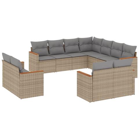 Set Divani Da Giardino 11 Pz Con Cuscini Beige In Polyrattan - Foto 2