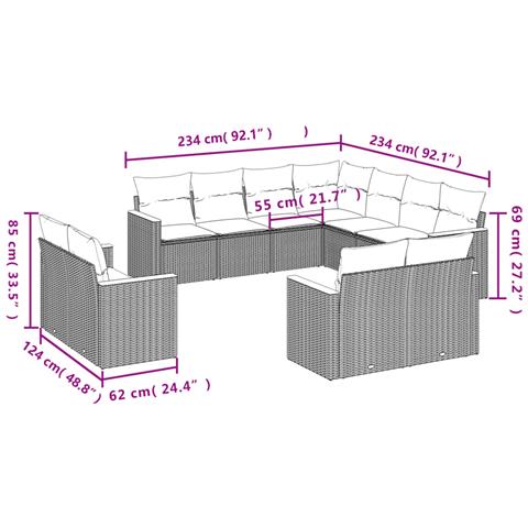 Set Divani Da Giardino 11 Pz Con Cuscini Beige In Polyrattan - Foto 3