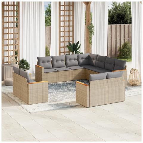 Set Divani Da Giardino 11 Pz Con Cuscini Beige In Polyrattan - Foto 1