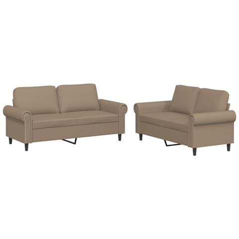 Set Di Divani 2 Pz Con Cuscini Cappuccino In Similpelle - Foto 2